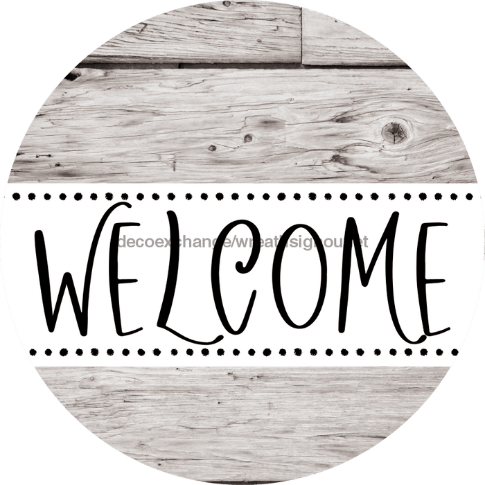 Welcome Wreath Sign, Wood Stain Wreath, DECOE-4145-A, 11.75 metal Round
