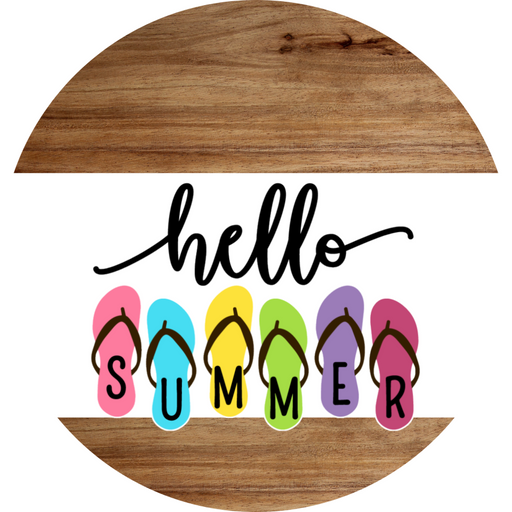White Hello Summer Flip Flop Door Hanger Dco-01644-Dh-W 18’ Round Wood