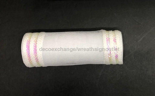 Wht/Irid/Wht Fuzz Ruffle Mesh 10’’X10Y XB104810-01 Mesh