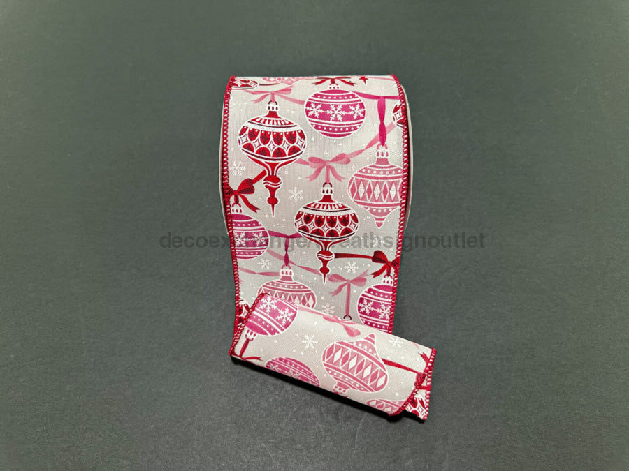 Wht Lin/Rd-Pink Big Ornmt-Bows 4’’X10Y 72598-04-12 Ribbon