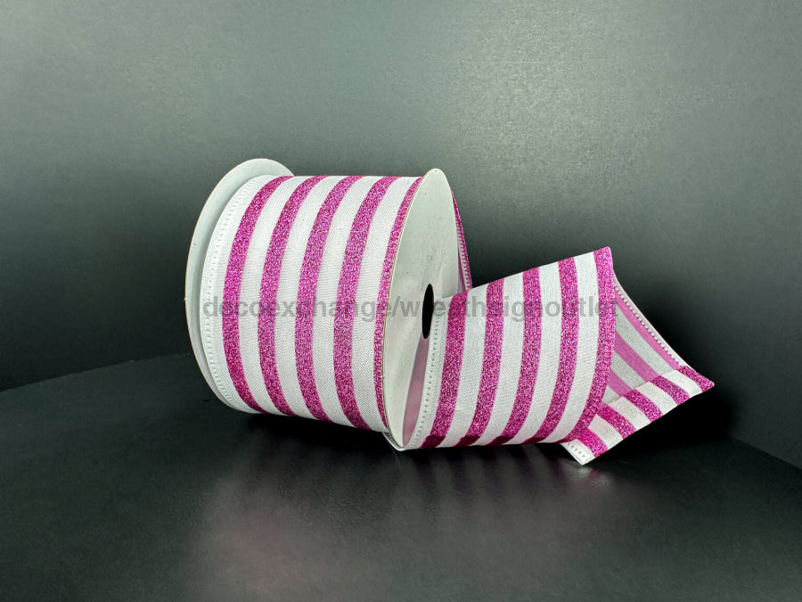Wht Ponche Stn/Fuch Glit Cabana Strp 2.5’’X10Y 76526-40-28 Ribbon