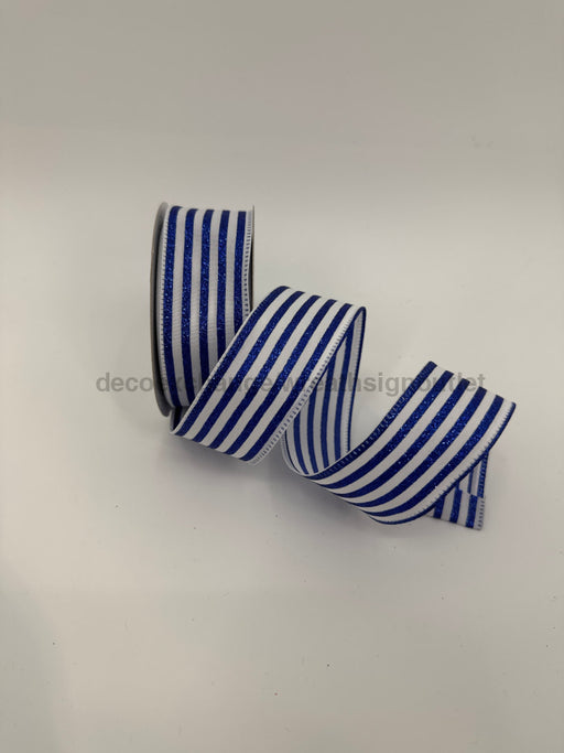 Wht Ponche Stn/Ryl Bl Glit Cabana Strp 1.5’’X10Y 76526-09-25 Ribbon
