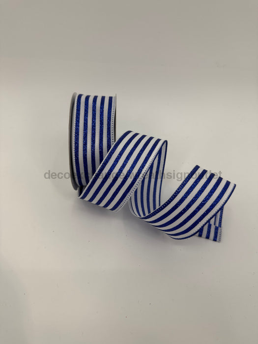 Wht Ponche Stn/Ryl Bl Glit Cabana Strp 1.5’’X10Y 76526-09-25 Ribbon