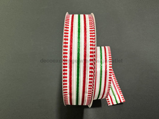 Wht Stn Emld Rd Strp/Rd Wht Dash Edg 1.5’’X50Y 875 09 550 Ribbon