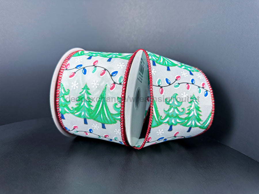 Wht Stn/Mint Trees-Pnk-Bl Lites 2.5’’X10Y 72516-40-01 Ribbon