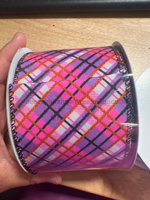 Wht Stn/Pnk-Lav-Org Glt Busy Pld 2.5’’X10Y 51517-40-30 Ribbon