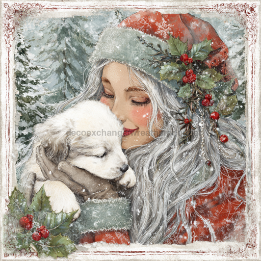 Winter Girl with Deer Sign, DCO-102497, Sign For Wreath, 10x10in Metal Sign