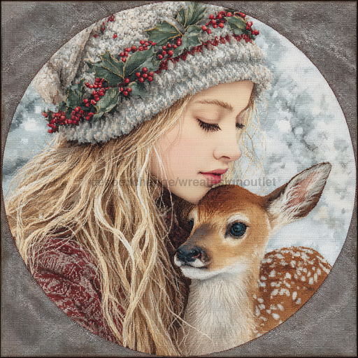 Winter Girl with Deer Sign, DCO-102505, Sign For Wreath, 10x10in Metal Sign