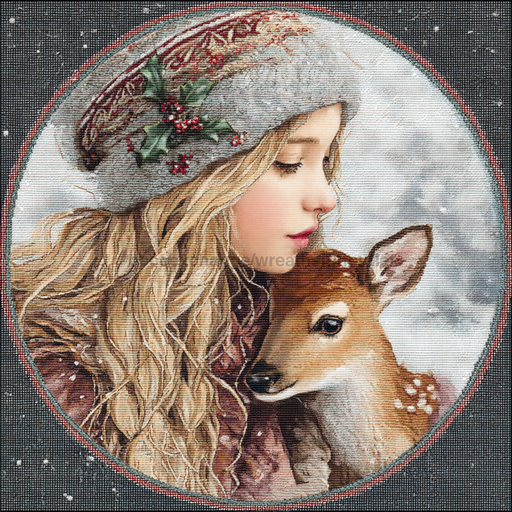 Winter Girl with Deer Sign, DCO-102510, Sign For Wreath, 10x10in Metal Sign