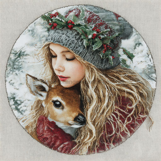 Winter Girl with Deer Sign, DCO-102513, Sign For Wreath, 10x10in Metal Sign