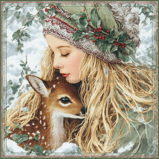 Winter Girl with Deer Sign, DCO-102516, Sign For Wreath, 10x10in Metal Sign