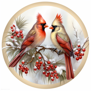 Winter Sign, Cardinal Sign, DCO-00418, Sign For Wreath, 10" Round Metal Sign - DecoExchange®