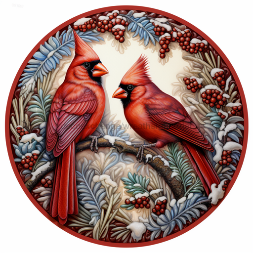 Winter Sign, Cardinal Sign, DCO-00424, Sign For Wreath, 10" Round Metal Sign - DecoExchange®