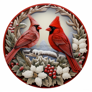 Winter Sign, Cardinal Sign, DCO-00425, Sign For Wreath, 10" Round Metal Sign - DecoExchange®