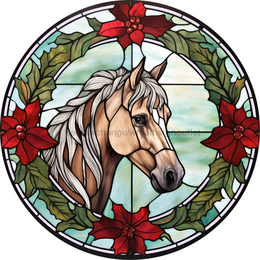 Winter Sign Christmas Horse Stained Glass Decoe-4775 10 Metal Round