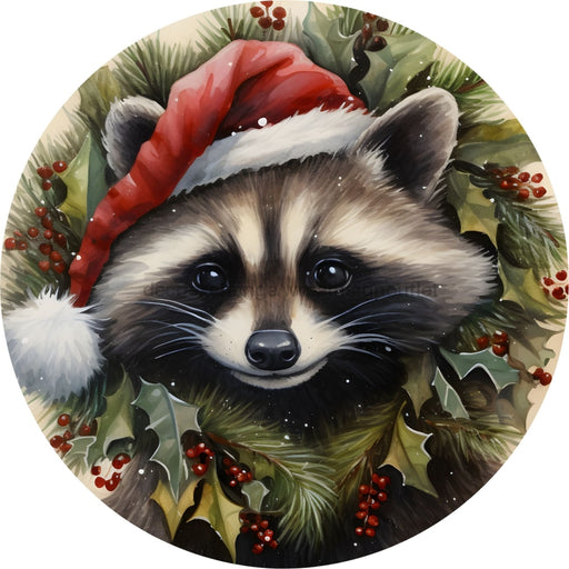 Winter Sign Christmas Raccoon Decoe-4785 10 Metal Round