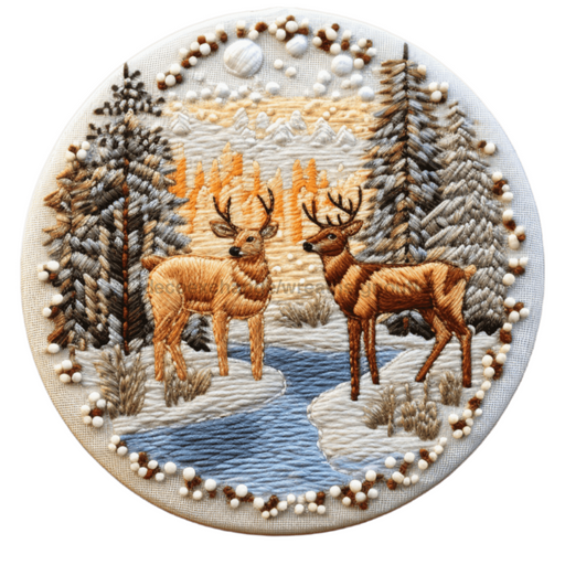 Winter Sign Christmas Scene Decoe-4873 10 Metal Round