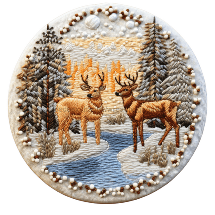 Winter Sign Christmas Scene Decoe-4873 10 Metal Round