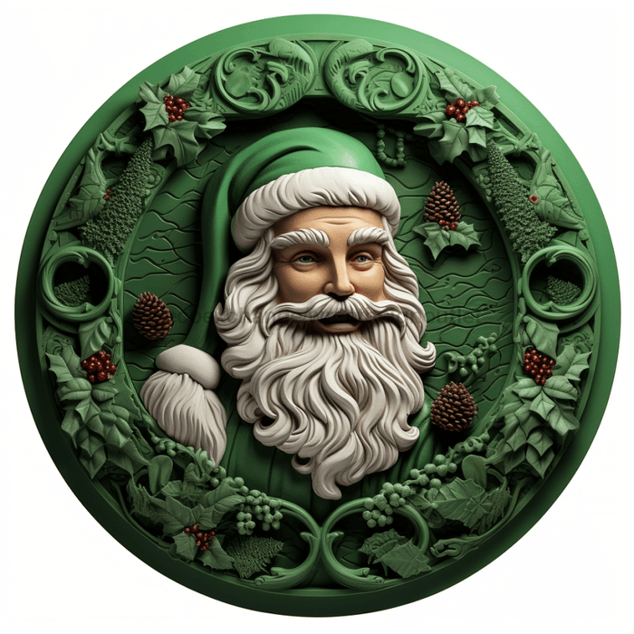 Winter Sign Green Santa Dco-00650 For Wreath 10 Round Metal