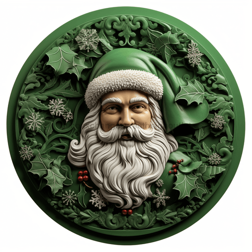 Winter Sign Green Santa Dco-00651 For Wreath 10 Round Metal