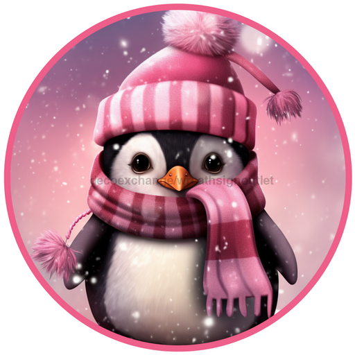 Winter Sign, Penguin Sign, DCO-00471, Sign For Wreath, 10" Round Metal Sign - DecoExchange®