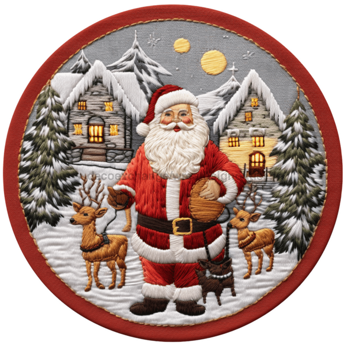 Winter Sign Santa Scene Decoe-4874 10 Metal Round