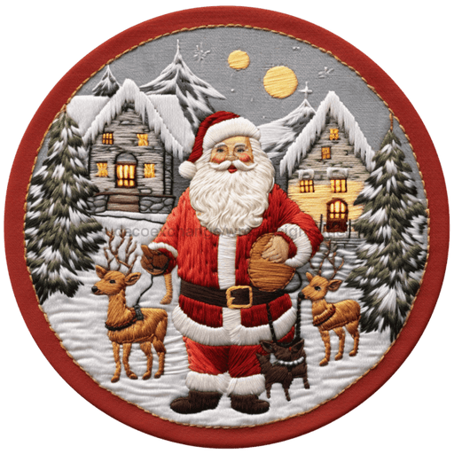 Winter Sign Santa Scene Decoe-4874 10 Metal Round