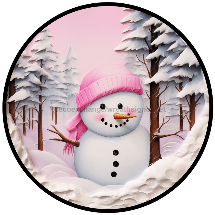 Winter Sign, Snowman Sign, DCO-00472, Sign For Wreath, 10" Round Metal Sign - DecoExchange®