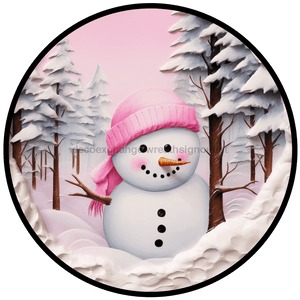 Winter Sign, Snowman Sign, DCO-00472, Sign For Wreath, 10" Round Metal Sign - DecoExchange®