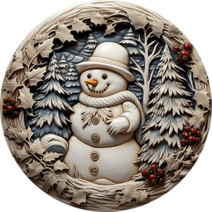 Winter Sign, Snowman Sign, DCO-00500, Sign For Wreath, 10" Round Metal Sign - DecoExchange®