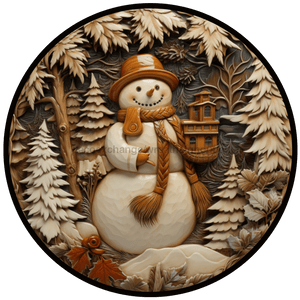 Winter Sign, Snowman Sign, DCO-00506, Sign For Wreath, 10" Round Metal Sign - DecoExchange®
