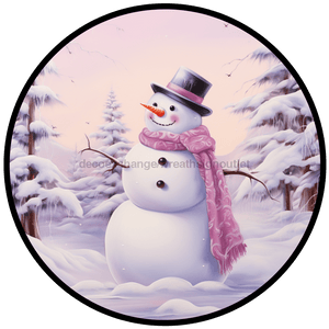 Winter Sign, Snowman Sign, DCO-00511, Sign For Wreath, 10" Round Metal Sign - DecoExchange®