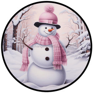 Winter Sign, Snowman Sign, DCO-00512, Sign For Wreath, 10" Round Metal Sign - DecoExchange®