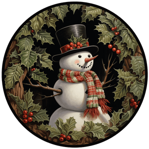 Winter Sign, Snowman Sign, DCO-00513, Sign For Wreath, 10" Round Metal Sign - DecoExchange®