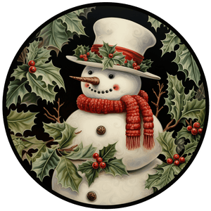 Winter Sign, Snowman Sign, DCO-00517, Sign For Wreath, 10" Round Metal Sign - DecoExchange®