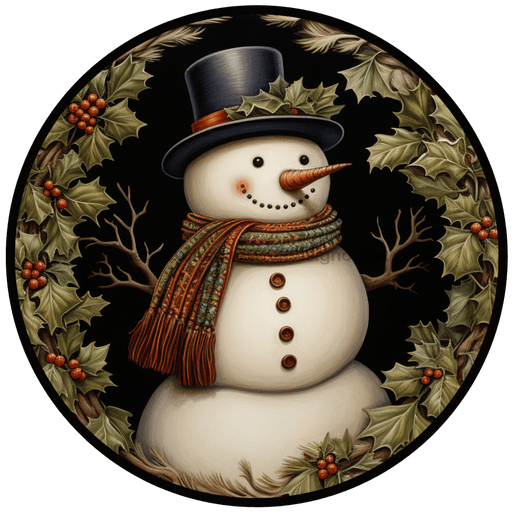 Winter Sign, Snowman Sign, DCO-00518, Sign For Wreath, 10" Round Metal Sign - DecoExchange®