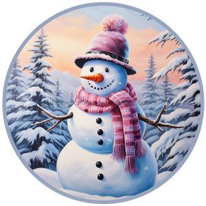 Winter Sign, Snowman Sign, DCO-00519, Sign For Wreath, 10" Round Metal Sign - DecoExchange®