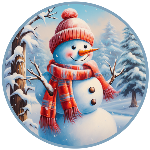 Winter Sign, Snowman Sign, DCO-00520, Sign For Wreath, 10" Round Metal Sign - DecoExchange®