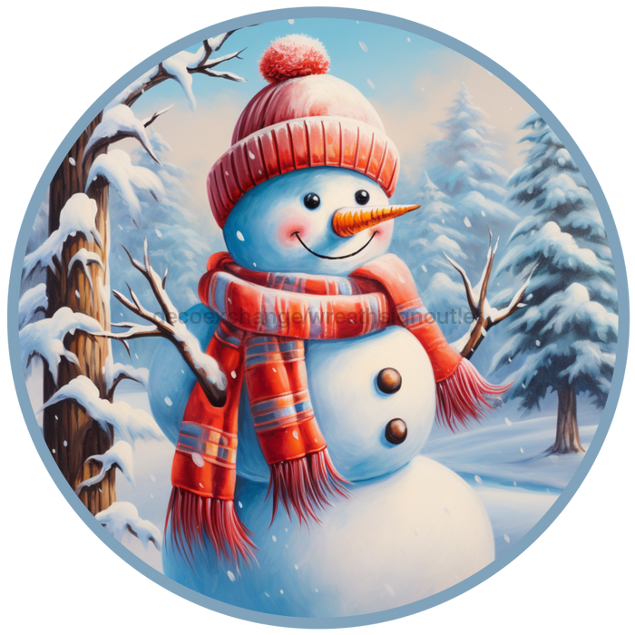 Winter Sign, Snowman Sign, DCO-00520, Sign For Wreath, 10" Round Metal Sign - DecoExchange®
