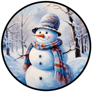 Winter Sign, Snowman Sign, DCO-00521, Sign For Wreath, 10" Round Metal Sign - DecoExchange®