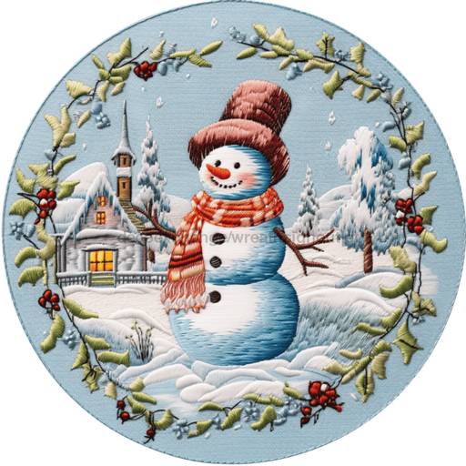 Winter Sign Snowman Scene Decoe-4876 10 Metal Round