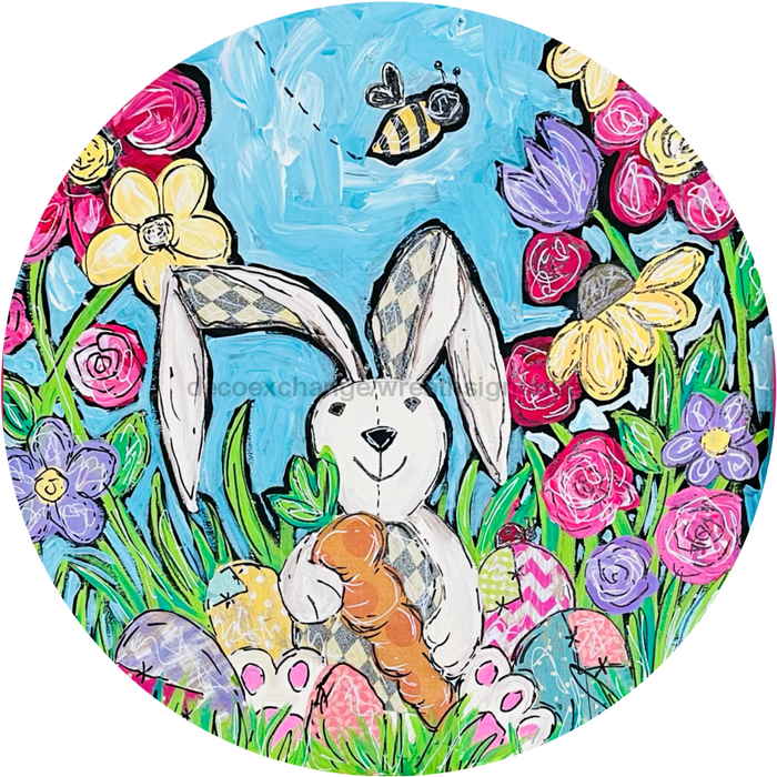 Wreath Sign, 10 Round, Rabbit Sign, Easter Sign, CH-013, DecoExchange, Sign For Wreath - DecoExchange