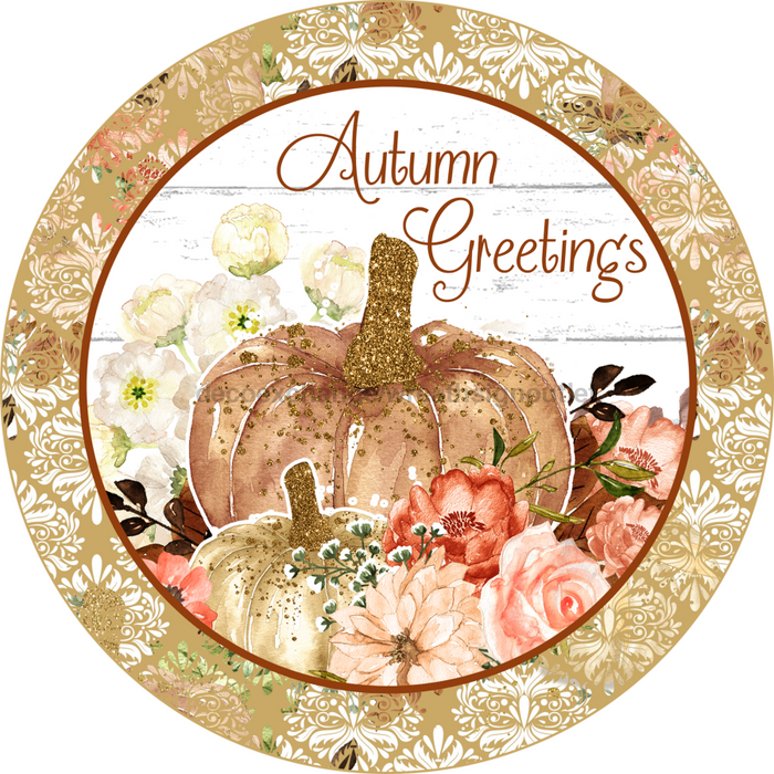 Wreath Sign, 10" Round Vinyl Decal - Autumn Greetings - DECOE-076, DecoExchange, Sign For Wreaths - DecoExchange