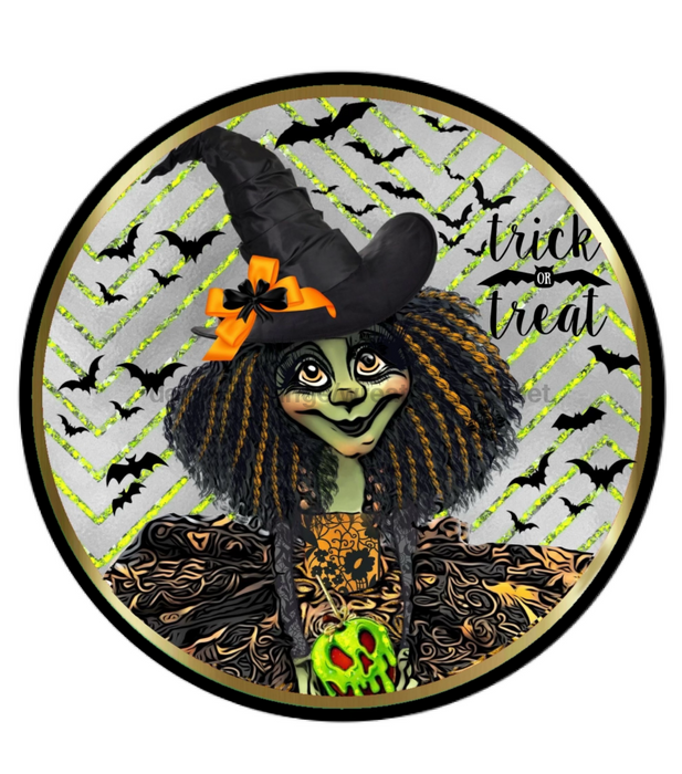 Wreath Sign, 10" Round Vinyl Decal - Halloween Witch - Black Edge - DECOE-041, DecoExchange, Sign For Wreaths - DecoExchange