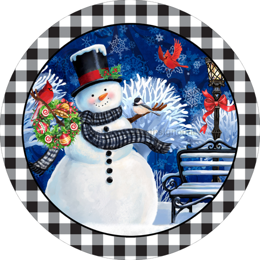 Wreath Sign, 10" Round Vinyl Decal - Snowman Black/White - DECOE-084, DecoExchange, Sign For Wreaths - DecoExchange