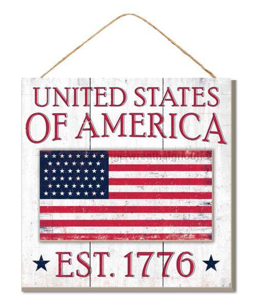 Wreath Sign, 10"Sq United States Of America Sign Ant White/Red/Blue AP8420DecoExchange, Sign For Wreath - DecoExchange