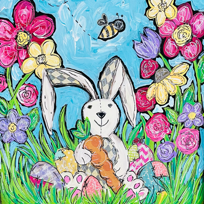 Wreath Sign, 10x10" Rabbit Sign, Easter Sign, CH-008, DecoExchange, Sign For Wreath - DecoExchange