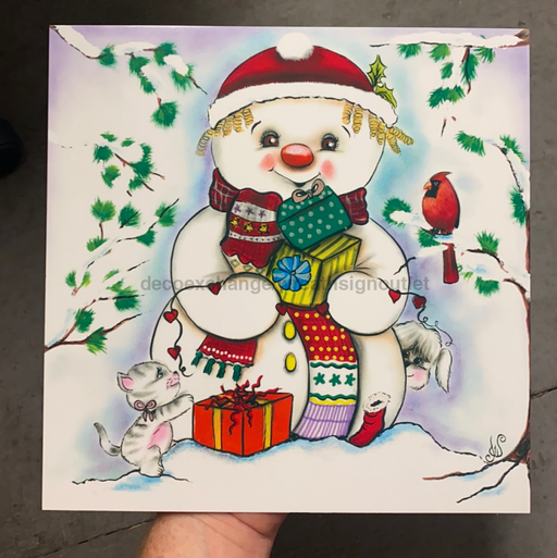 Wreath Sign, 10x10" Snowman - Hand-Drawn - Exclusive Metal Sign - Christmas Sign - IW-003, DecoExchange, Sign For Wreaths - DecoExchange