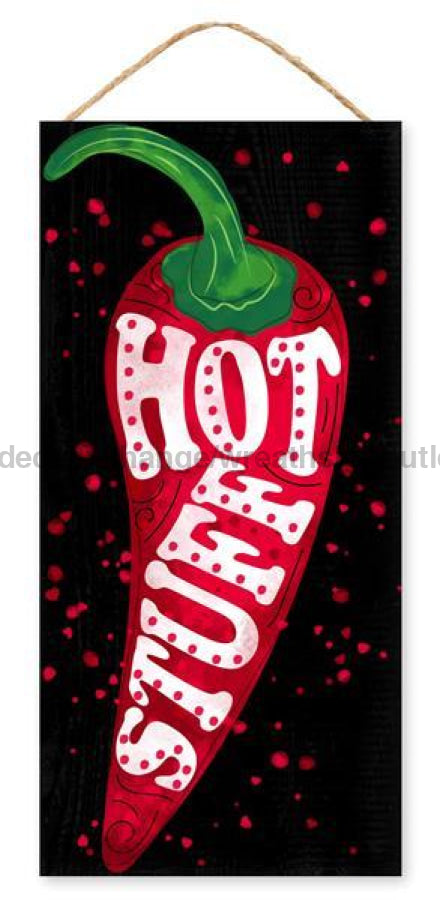 Wreath Sign, 12.5”Hx6”L Hot Stuff Chili Sign Blk/Red/Grn/Wht AP7104, DecoExchange, Sign For Wreath - DecoExchange