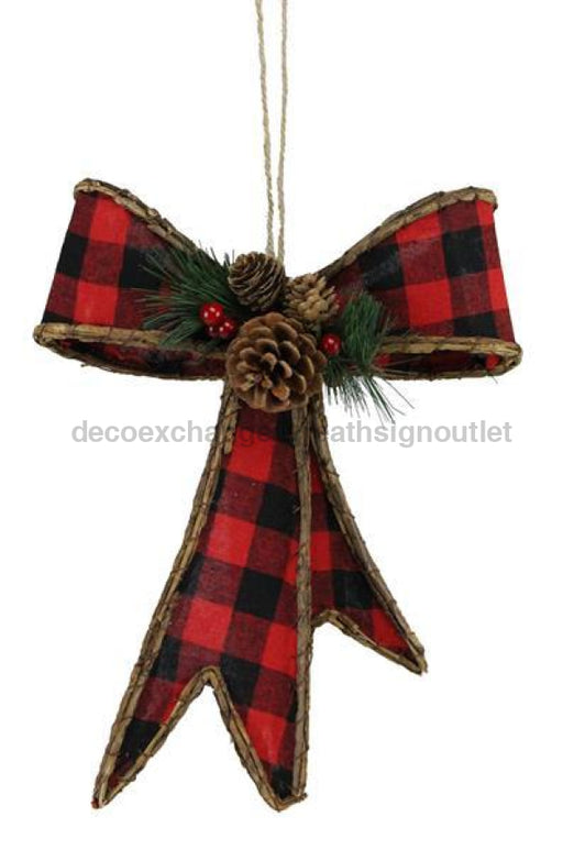 Wreath Sign, 12.5"H Gingham/Euonymus Ribbon Bow Red/Black XC619733DecoExchange, Sign For Wreath - DecoExchange
